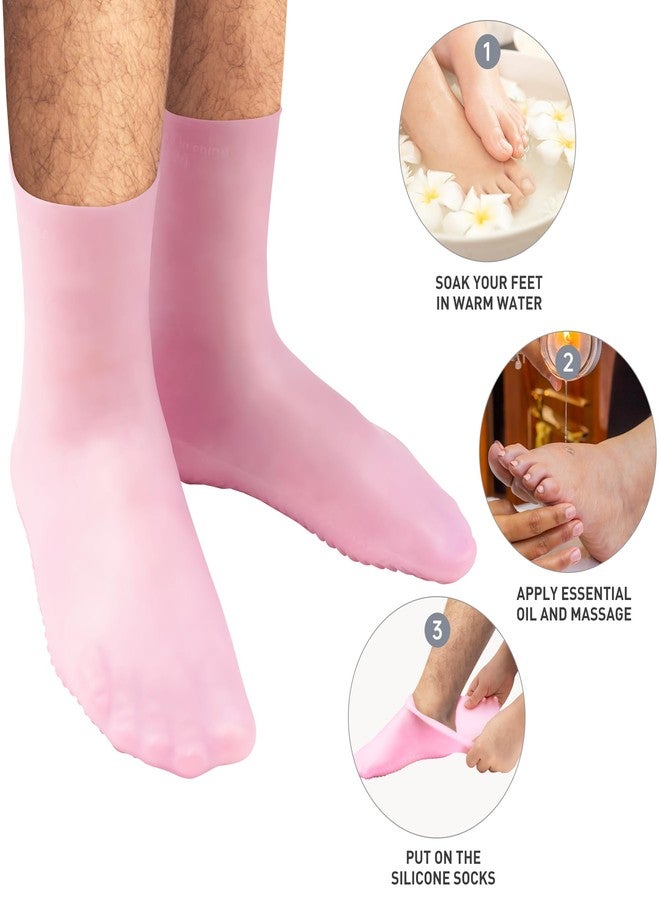 Aphlos Men's Silicone Moisturizing Socks 2 Pairs Pink/White, US Size 10 Extra Large Post-Pedicure Recovery Overnight Use, Long-Lasting Comfort Deep Hydration Foot Care for Dry, Cracked Skin & Calluses - Image 5